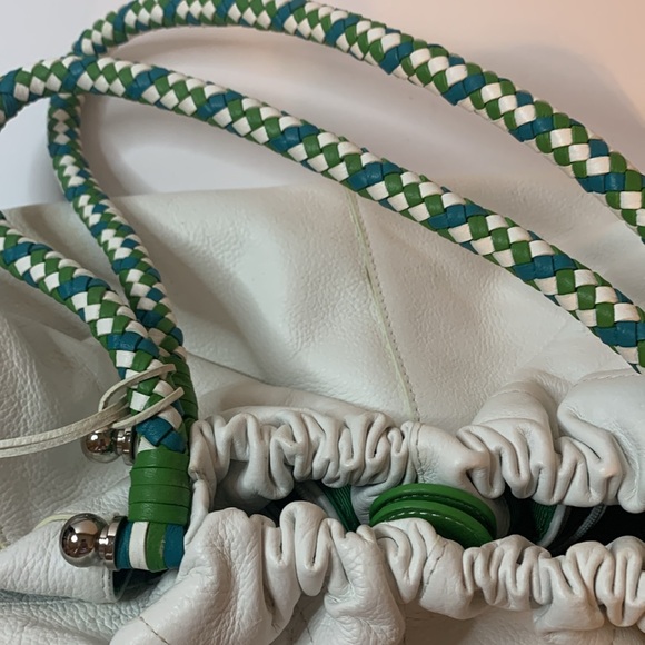 Elliot Lucca White Leather W/Breaded Handles Purse Very Beautiful Used - Picture 4 of 9